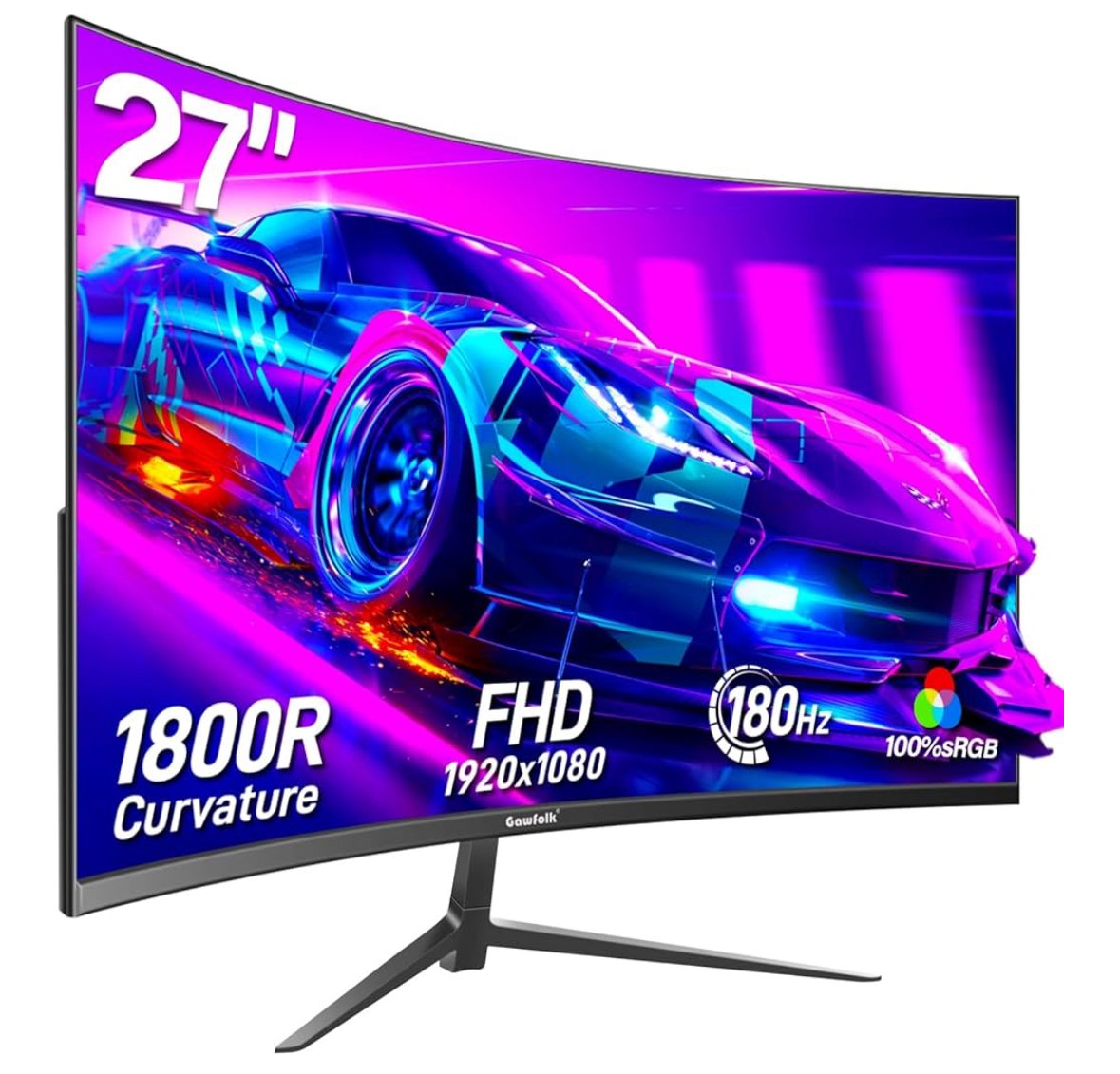 Gawfolk Écran PC Gamer Incurvé 27 Pouces 180Hz